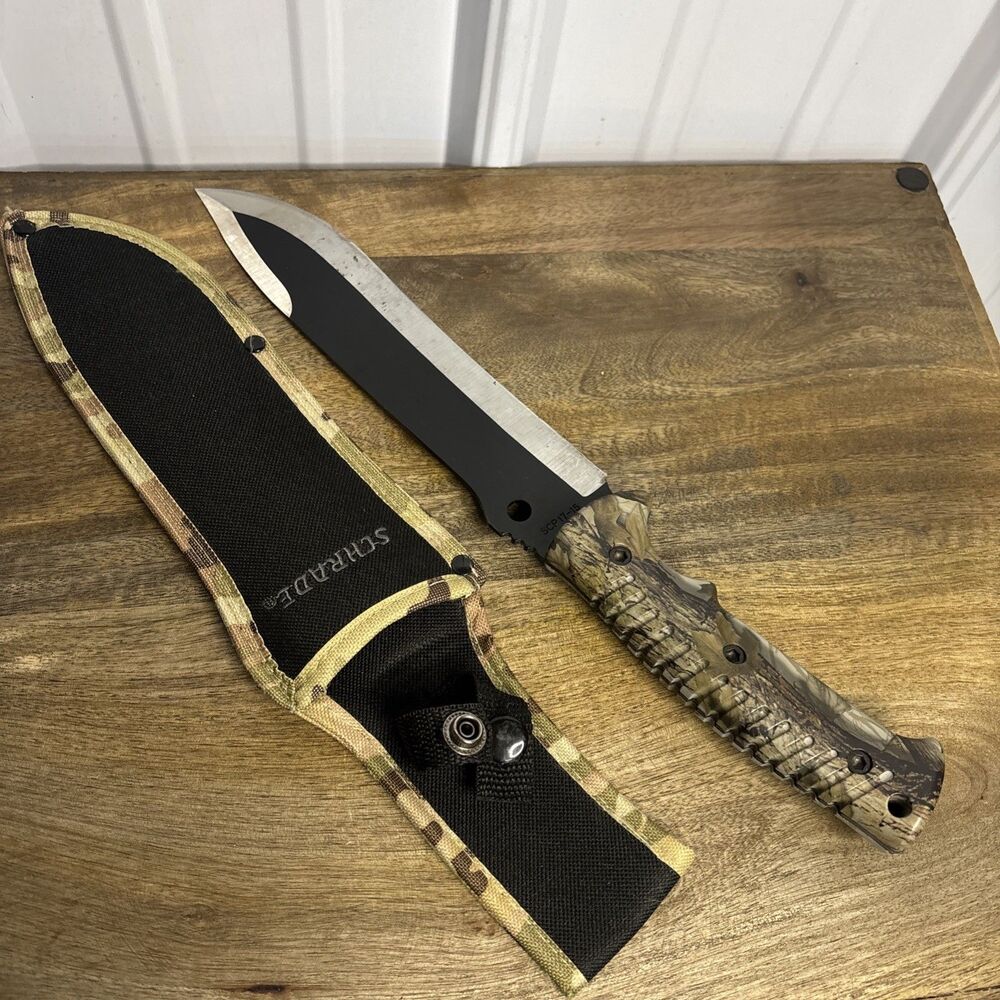 Schrade Fixed Blade Camo Bowie Knife with Sheath SCP17-15